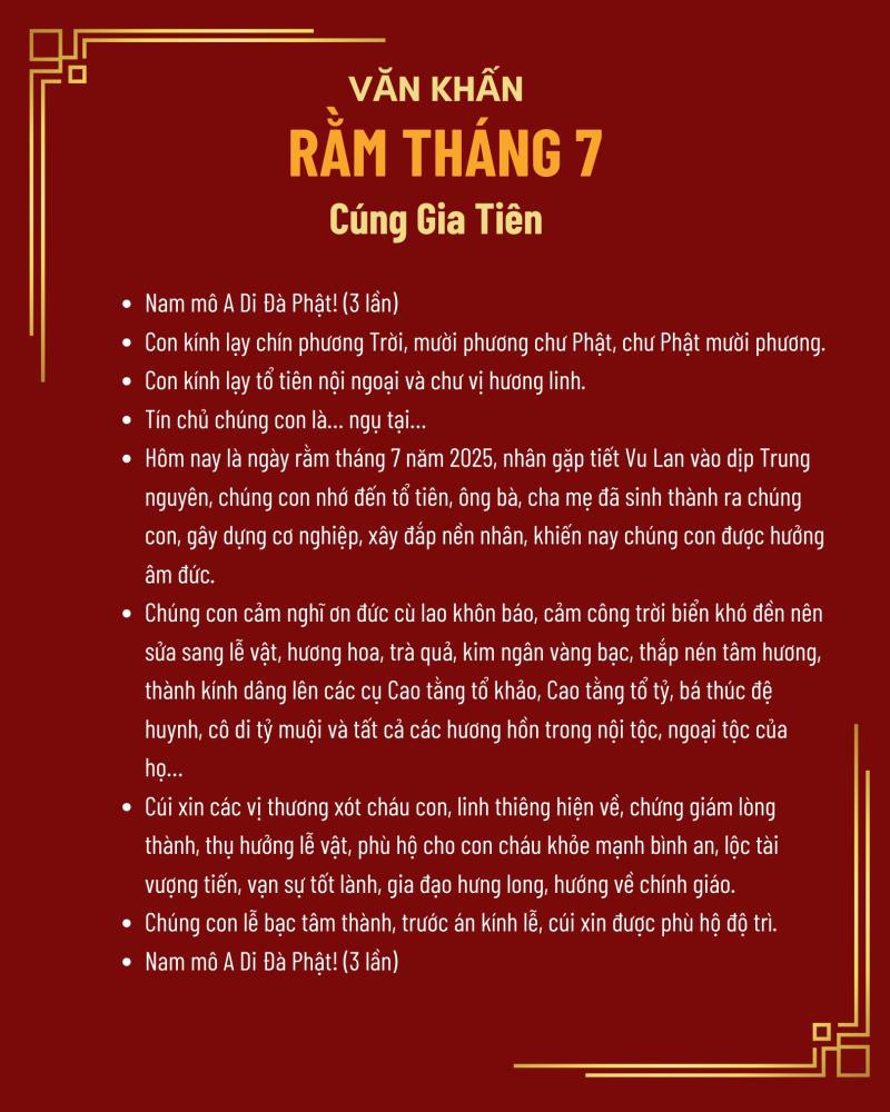 Văn khấn rằm tháng 7 cúng gia tiên