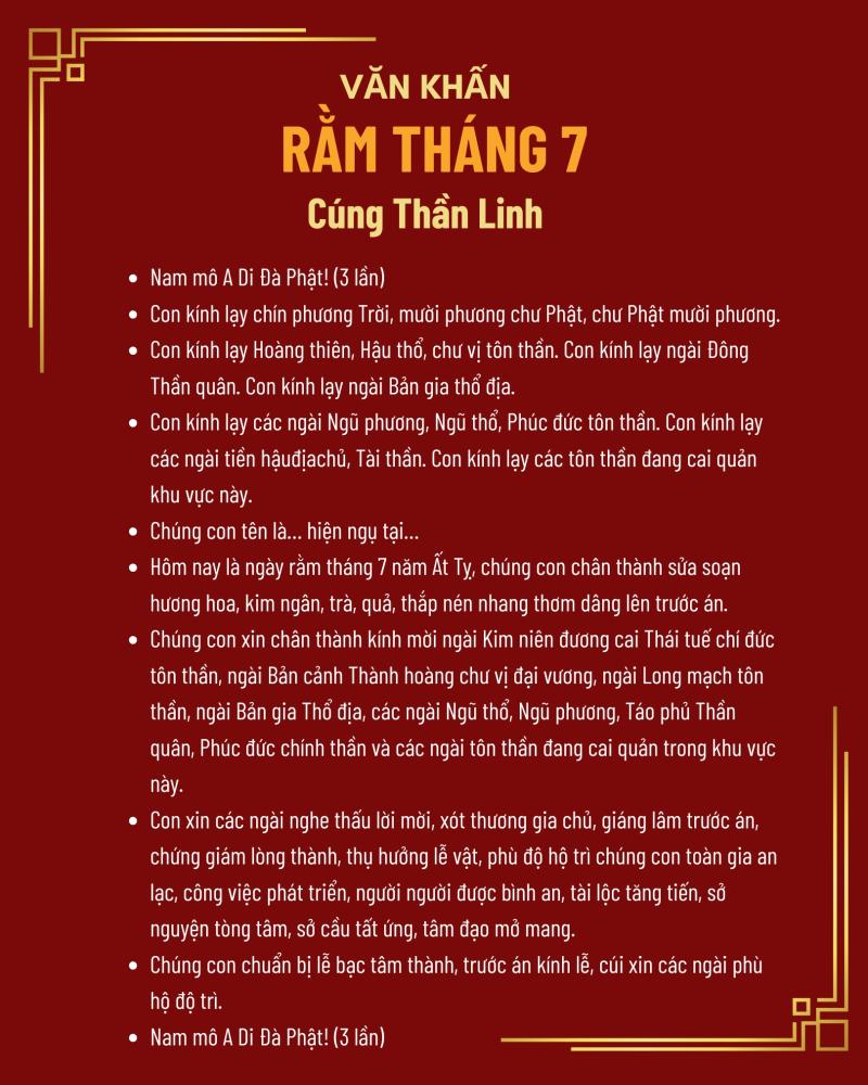 Văn khấn rằm tháng 7 cúng thần linh